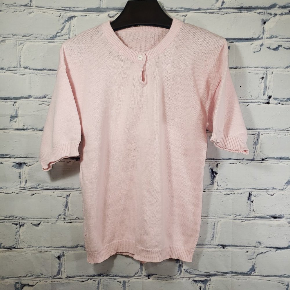 VTG 80s Tight Knit S/S Sweater Shirt Pastel Pink Soft-Grunge Cottage Egirl